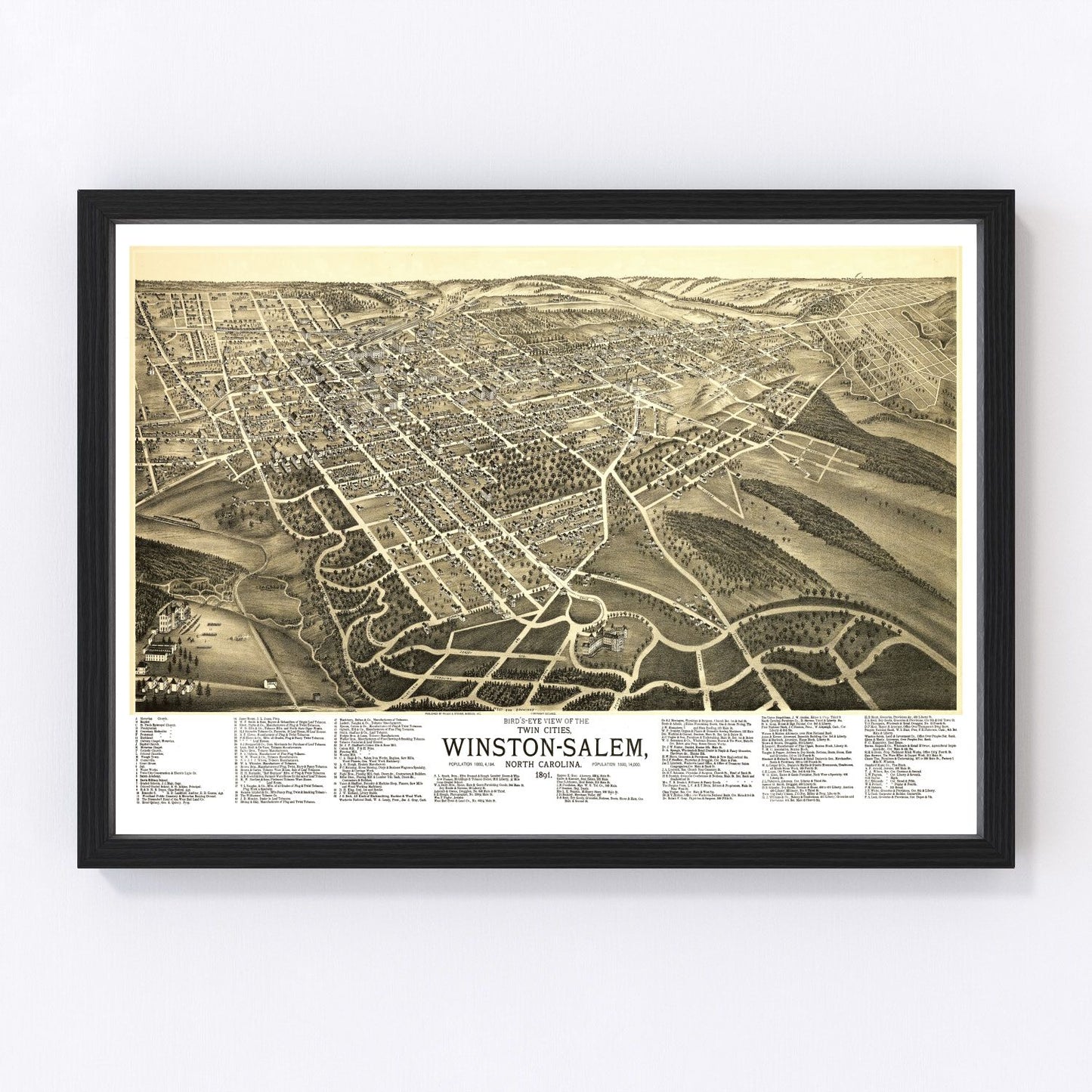 Vintage map of Winston-Salem, Forsyth County, North Carolina, 1891, digitally restored