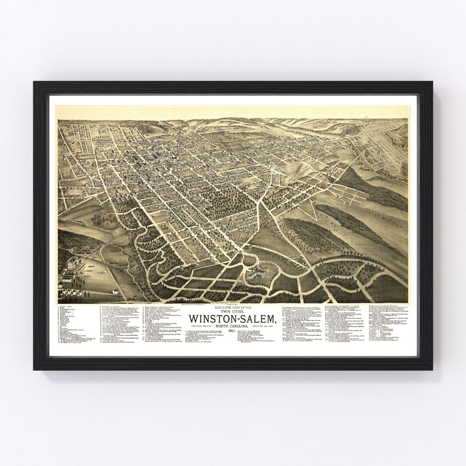 Vintage map of Winston-Salem, Forsyth County, North Carolina, 1891, digitally restored