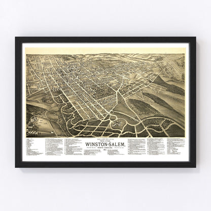 Vintage map of Winston-Salem, Forsyth County, North Carolina, 1891, digitally restored