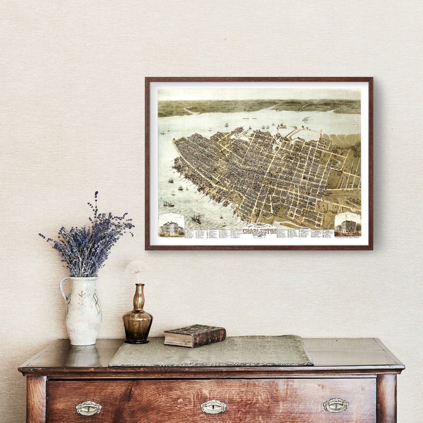 Vintage Map of Charleston, South Carolina, 1872 Wall Art