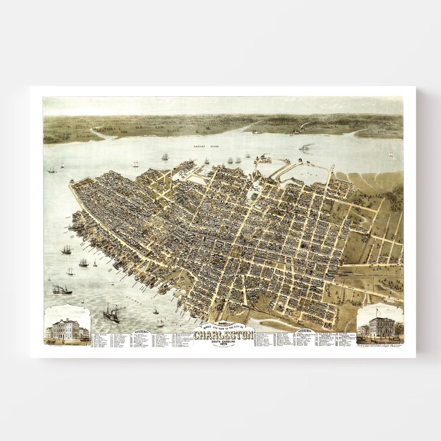 Vintage Map of Charleston, South Carolina, 1872 Wall Art