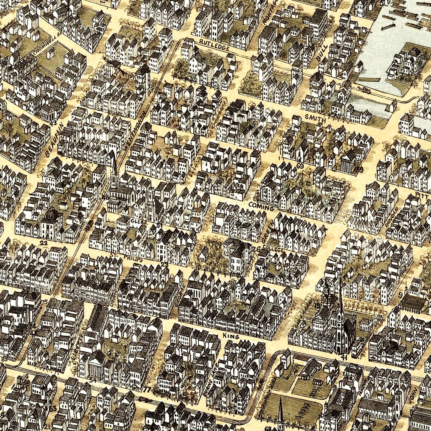 Vintage Map of Charleston, South Carolina, 1872 Wall Art
