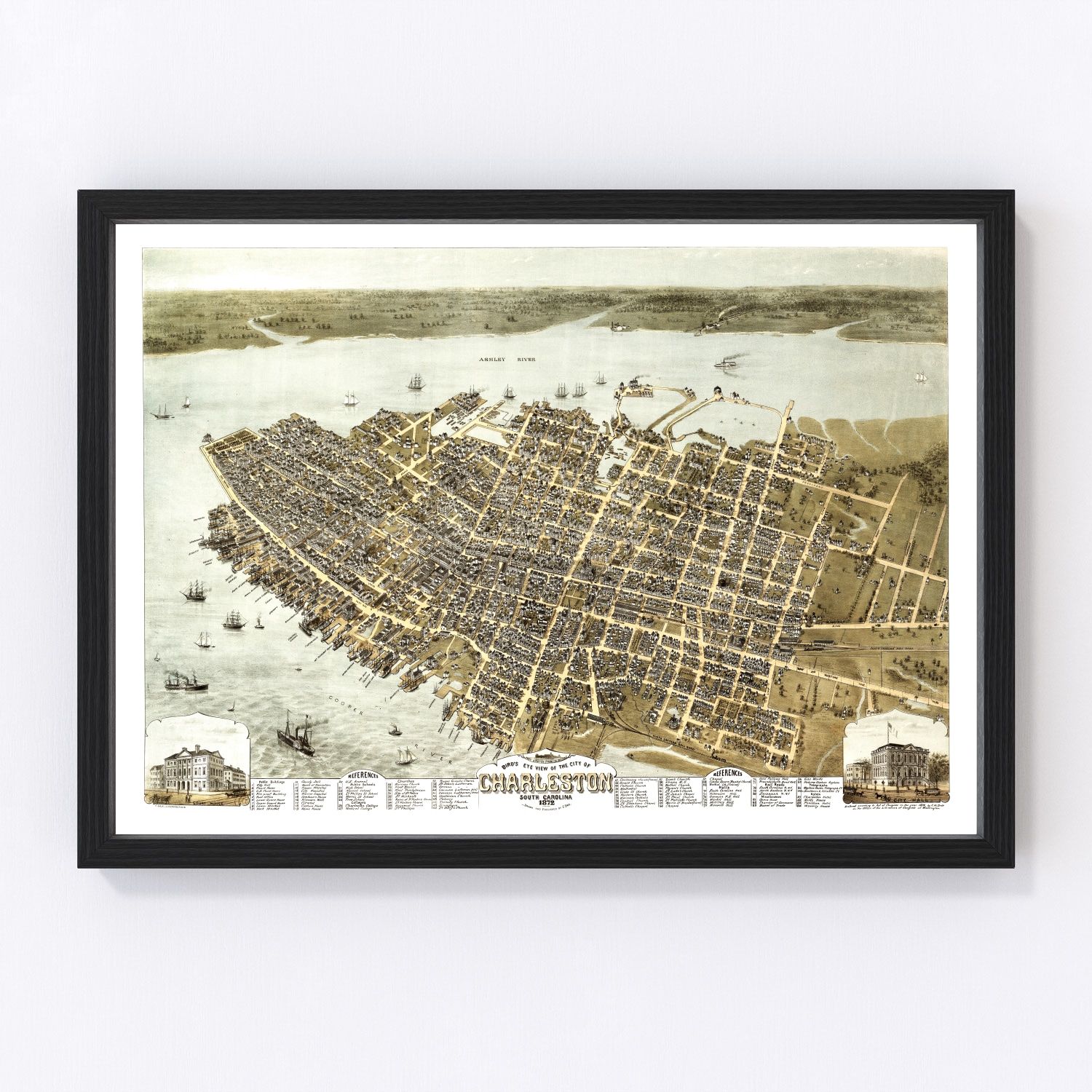 Vintage map of Charleston, South Carolina, 1872, digitally restored antique cartographic print