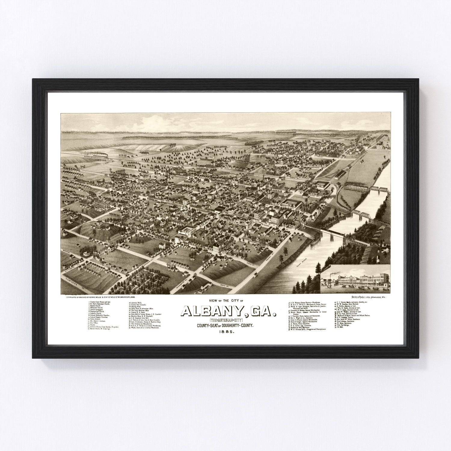 Vintage map of Albany, Georgia, 1885 - restored print