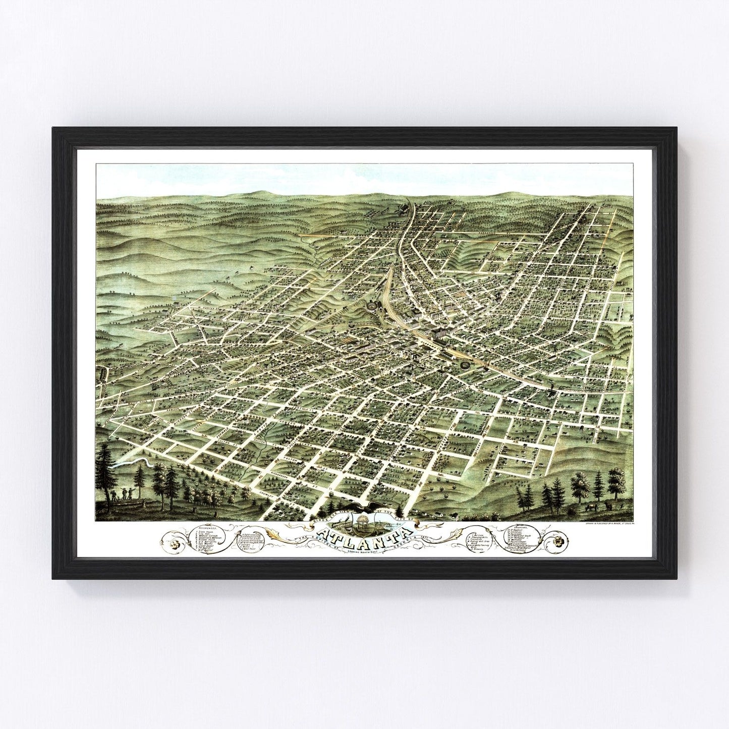 vintage map of Atlanta, Georgia, 1871, Reconstruction era rail hub