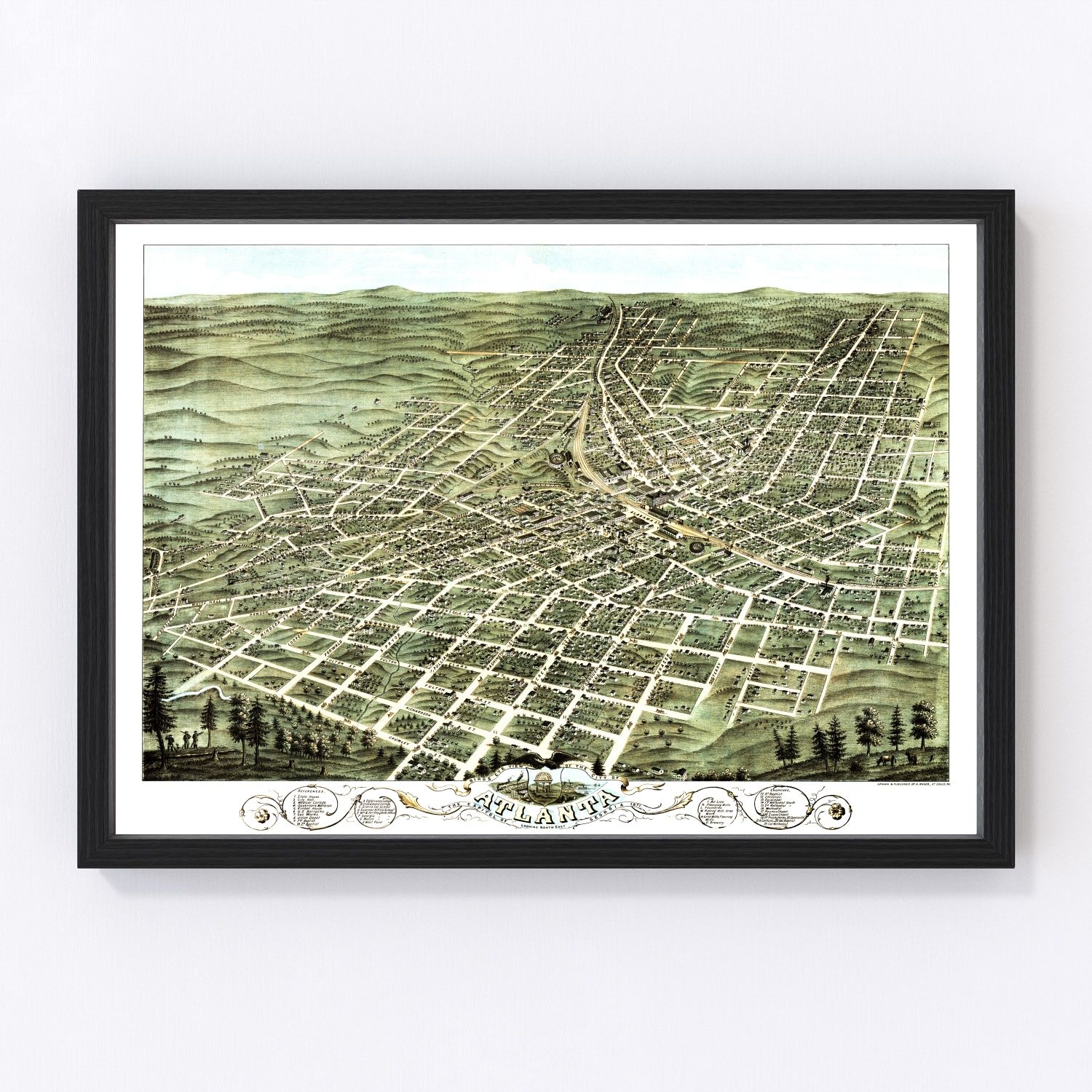 vintage map of Atlanta, Georgia, 1871, Reconstruction era rail hub