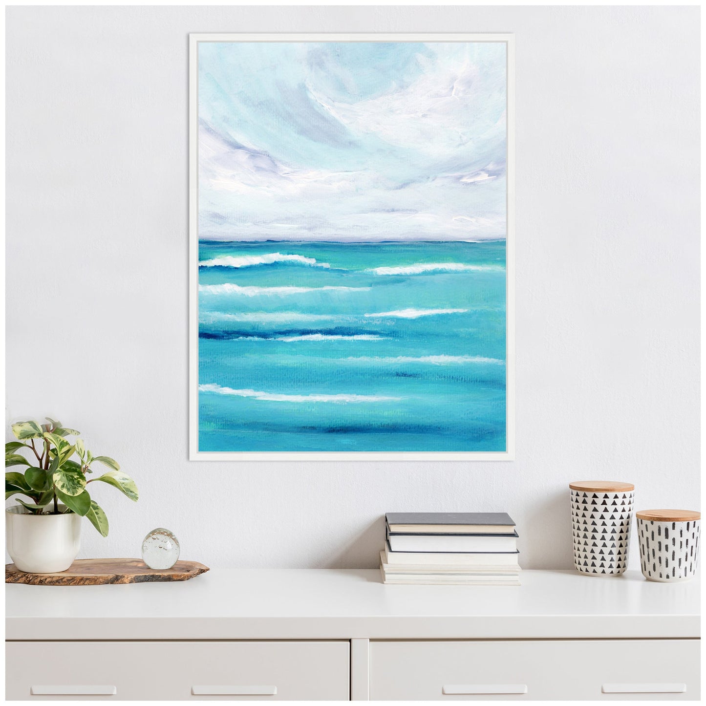 Evening Ocean Waves Framed Canvas Wall Art