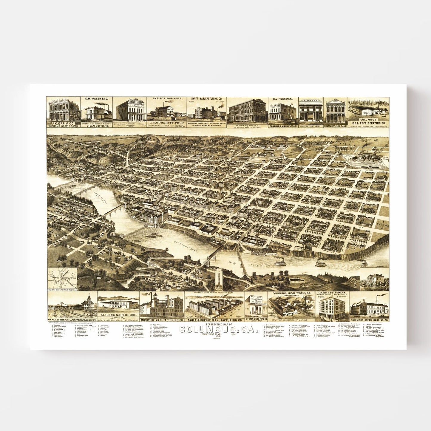Vintage Map of Columbus, Georgia, 1886