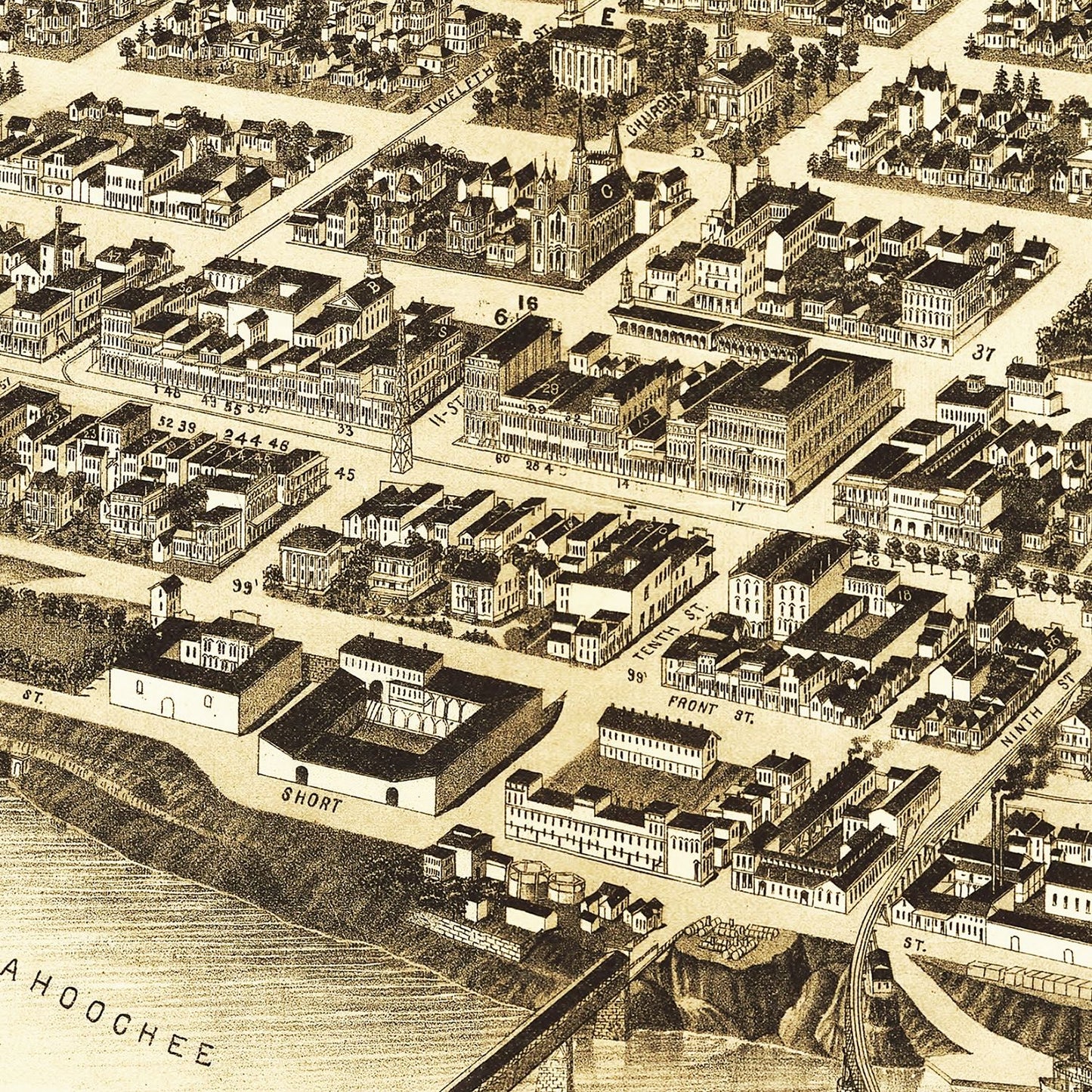 Vintage Map of Columbus, Georgia, 1886