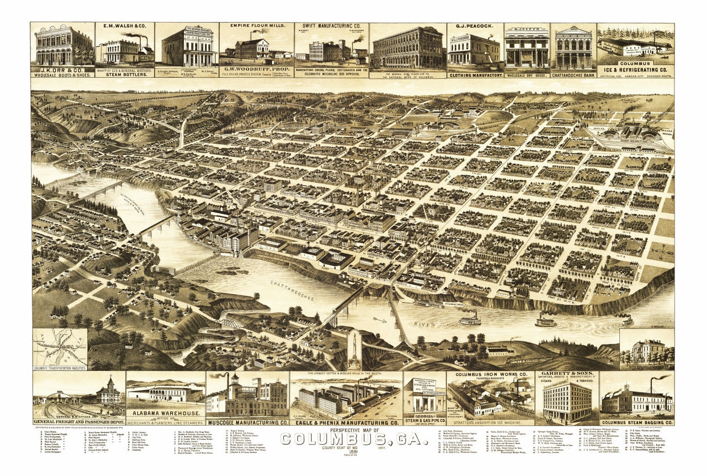 Vintage Map of Columbus, Georgia, 1886