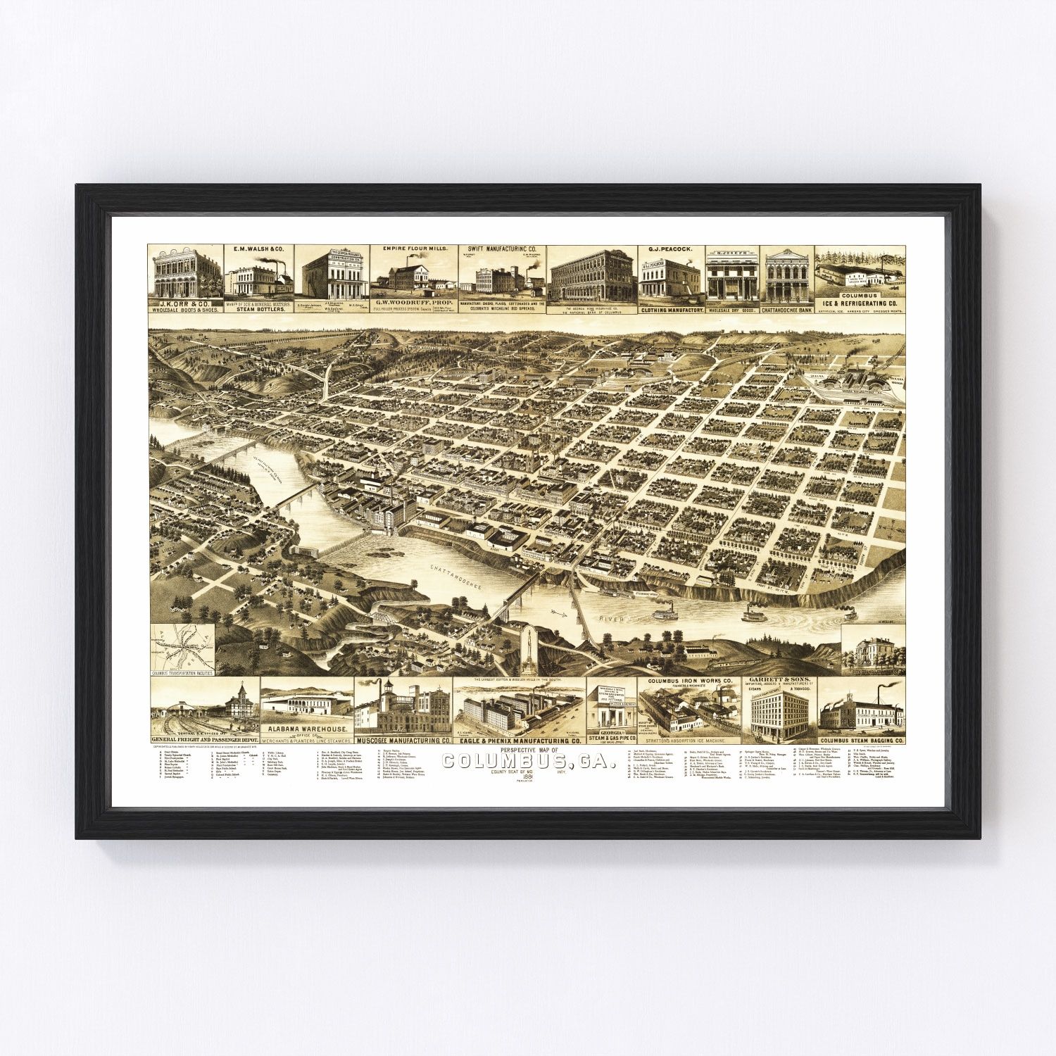 Vintage map of Columbus, Georgia, 1886