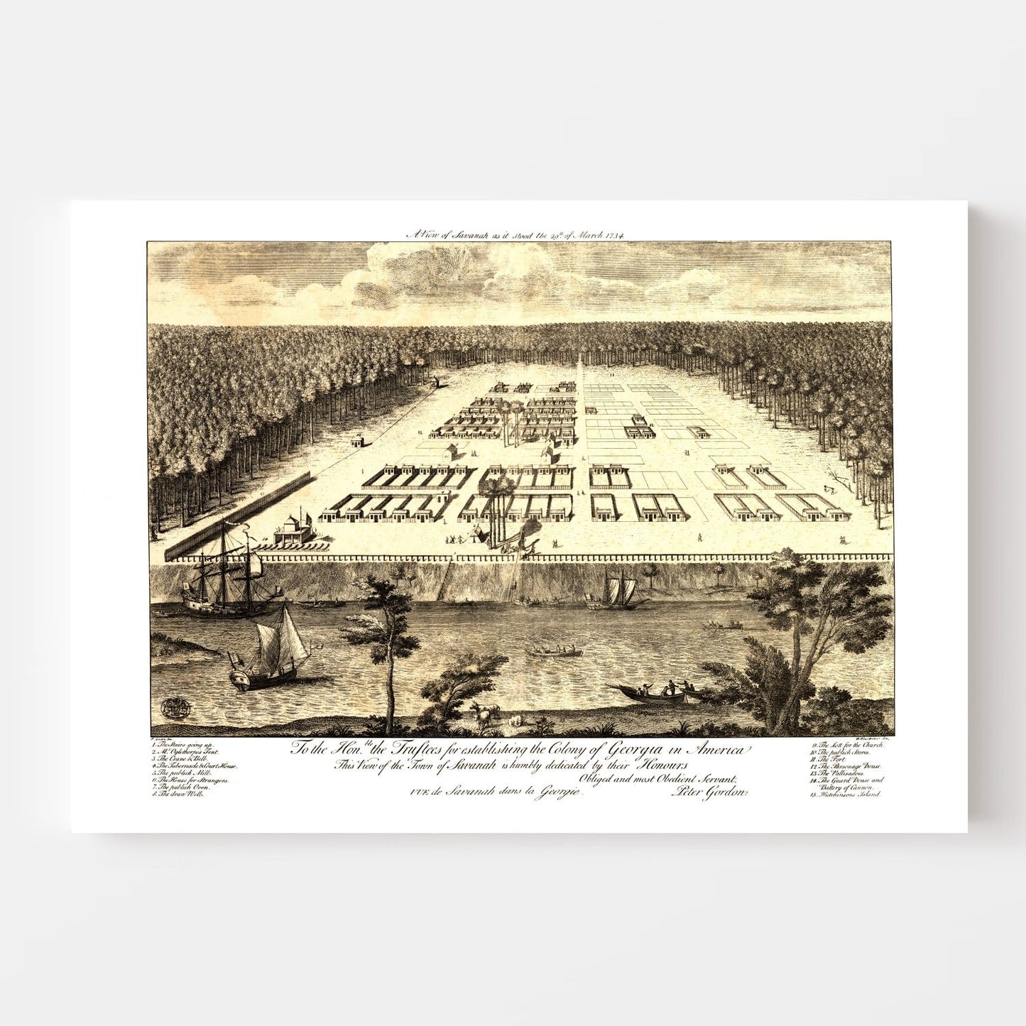 Vintage Map of Savannah, Georgia, 1734