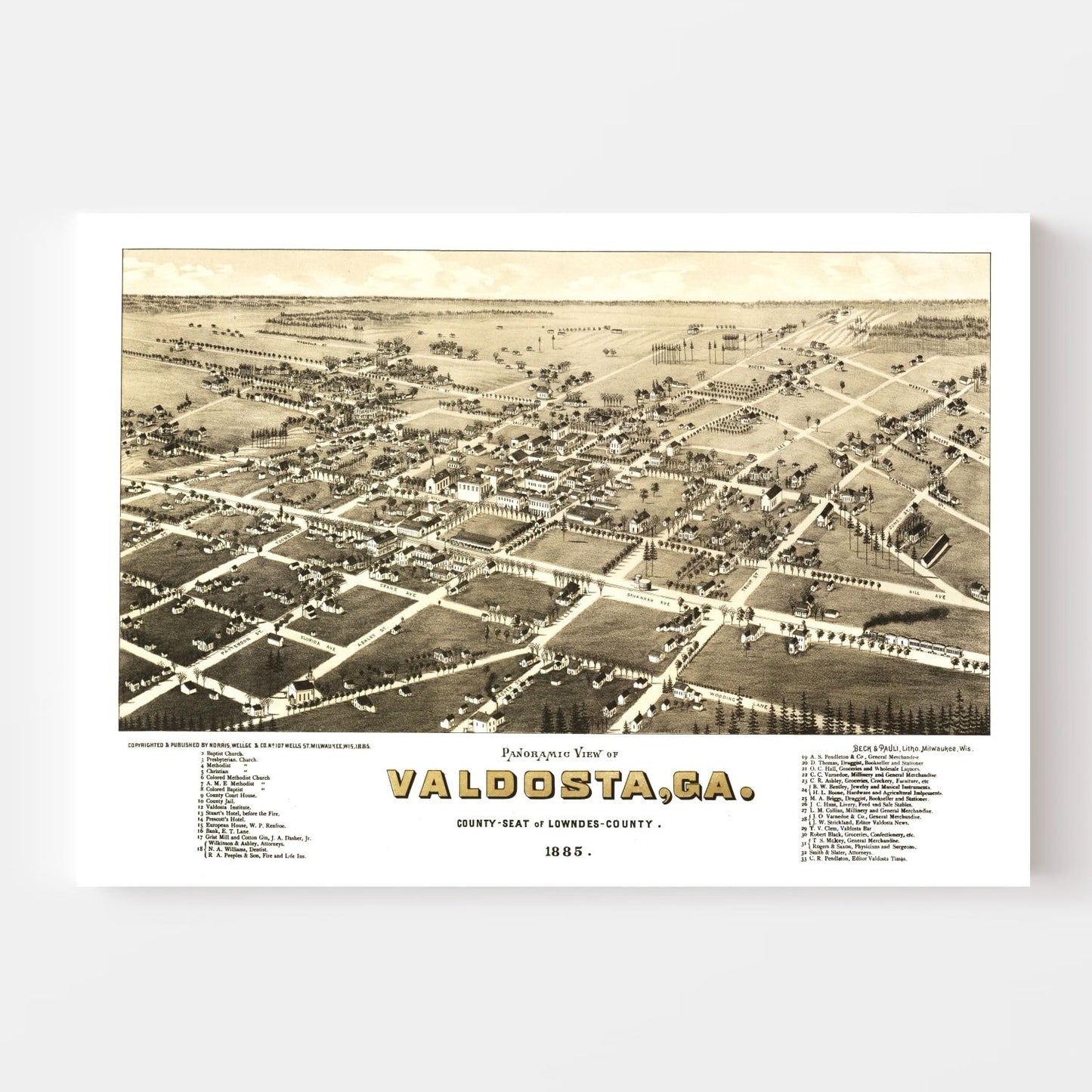 Vintage Map of Valdosta, Georgia, 1885