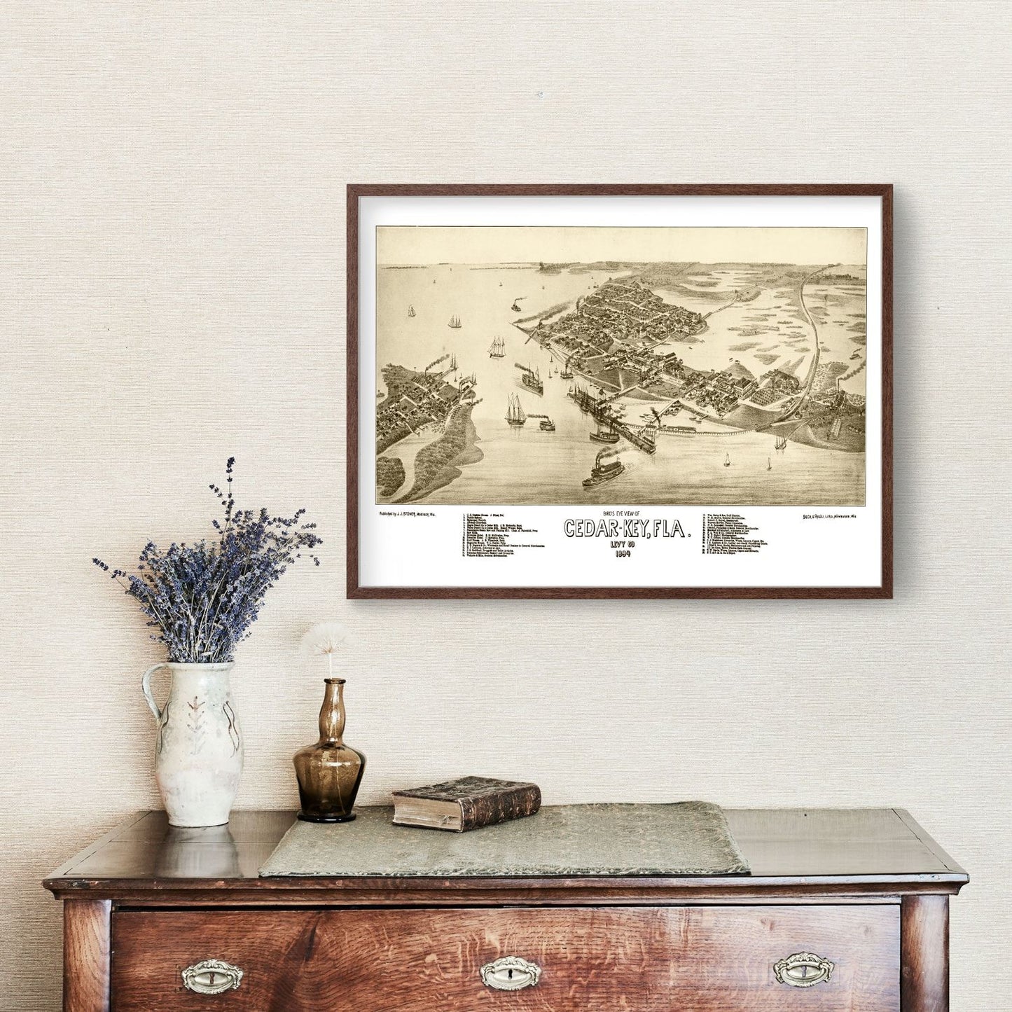 Vintage Map of Cedar Key, Florida, 1884
