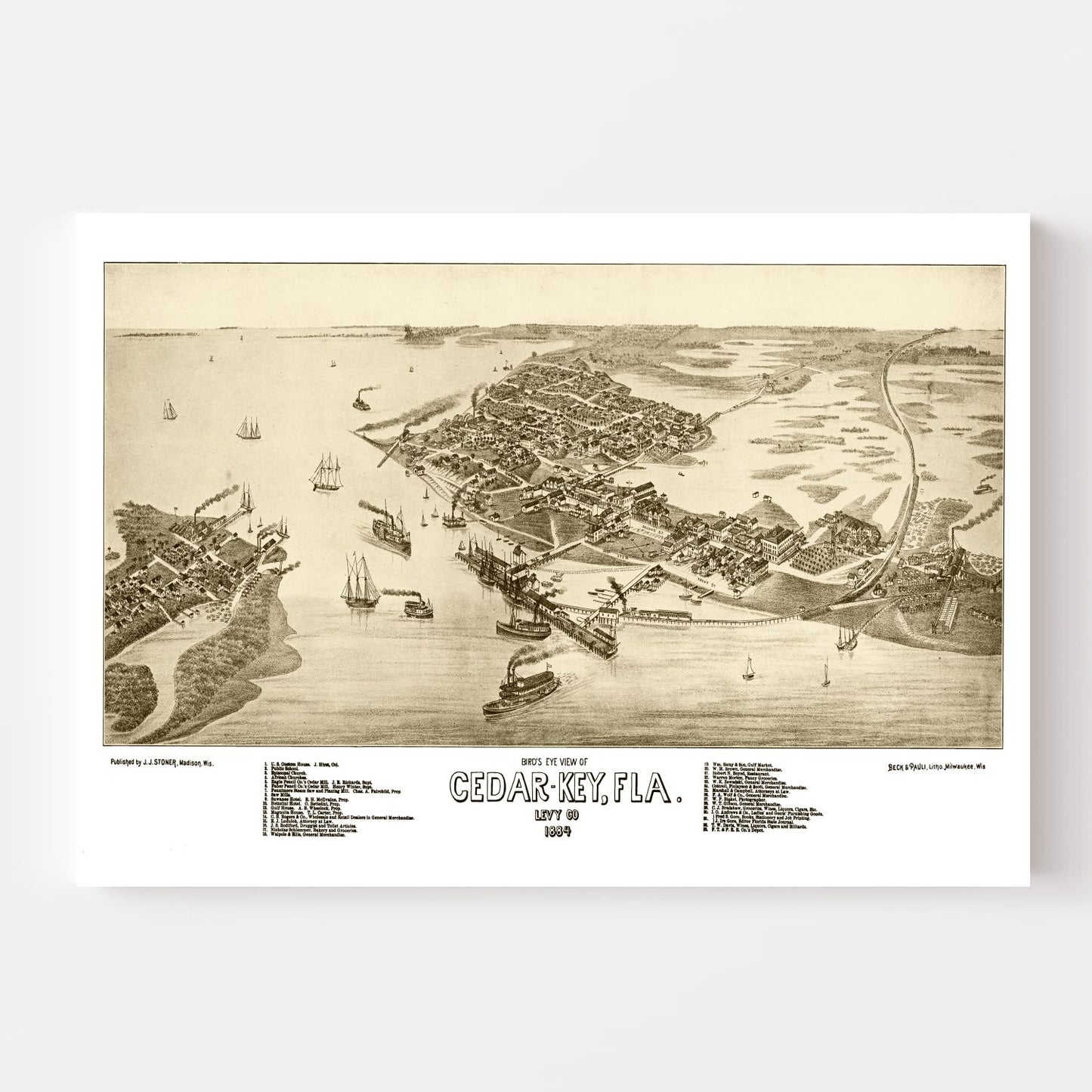 Vintage Map of Cedar Key, Florida, 1884