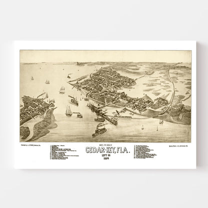 Vintage Map of Cedar Key, Florida, 1884