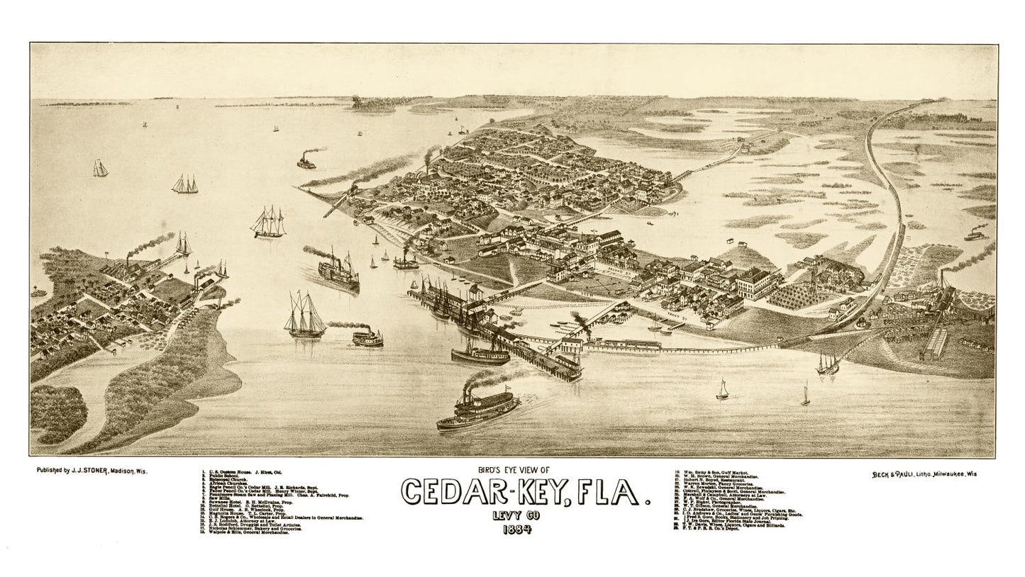 Vintage Map of Cedar Key, Florida, 1884