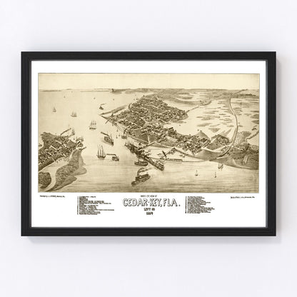 Vintage coastal map of Cedar Key, Florida, 1884, Gulf Coast island, restored print