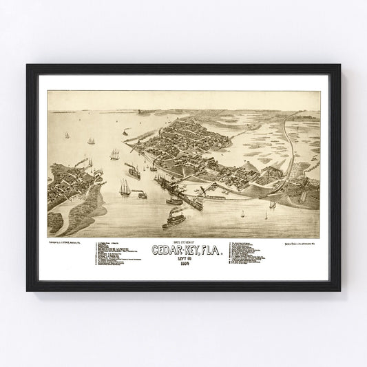 Vintage coastal map of Cedar Key, Florida, 1884, Gulf Coast island, restored print