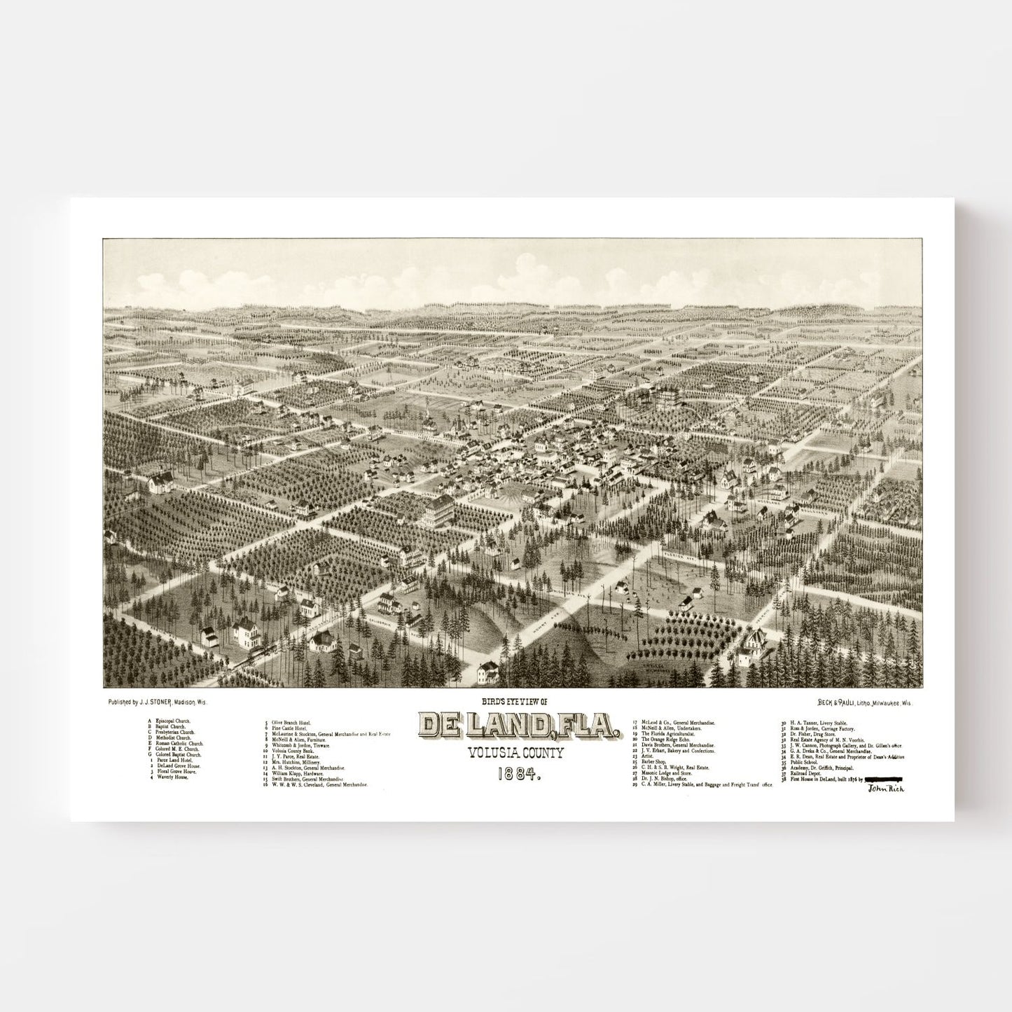 Vintage Map of De Land, Florida, 1884