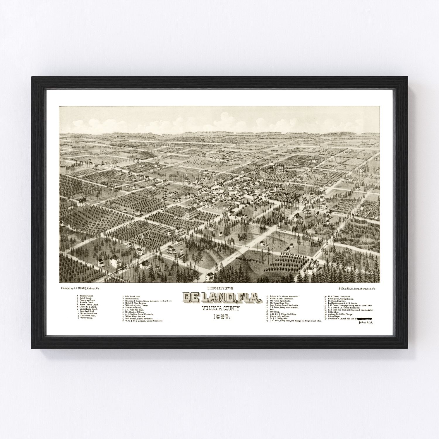 Vintage map of De Land, Florida, 1884