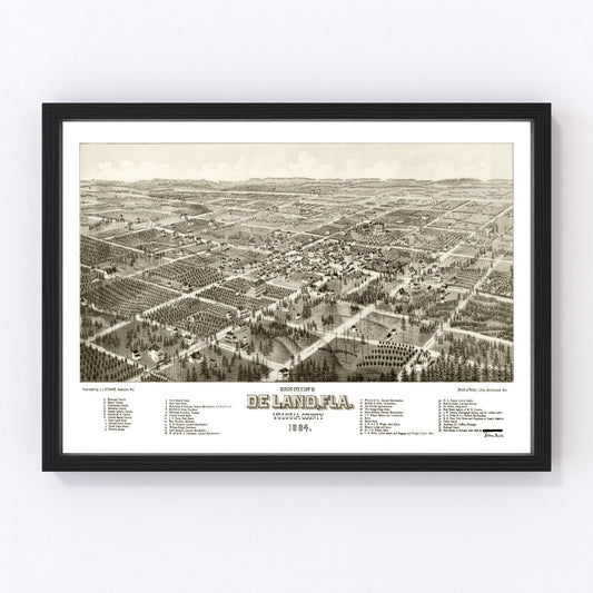 Vintage map of De Land, Florida, 1884