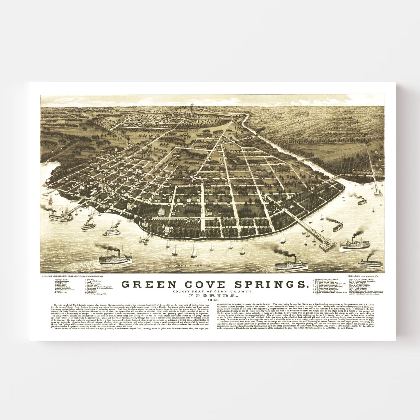 Vintage Map of Green Cove Springs, Florida, 1885