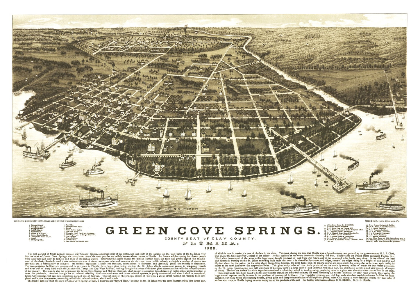 Vintage Map of Green Cove Springs, Florida, 1885