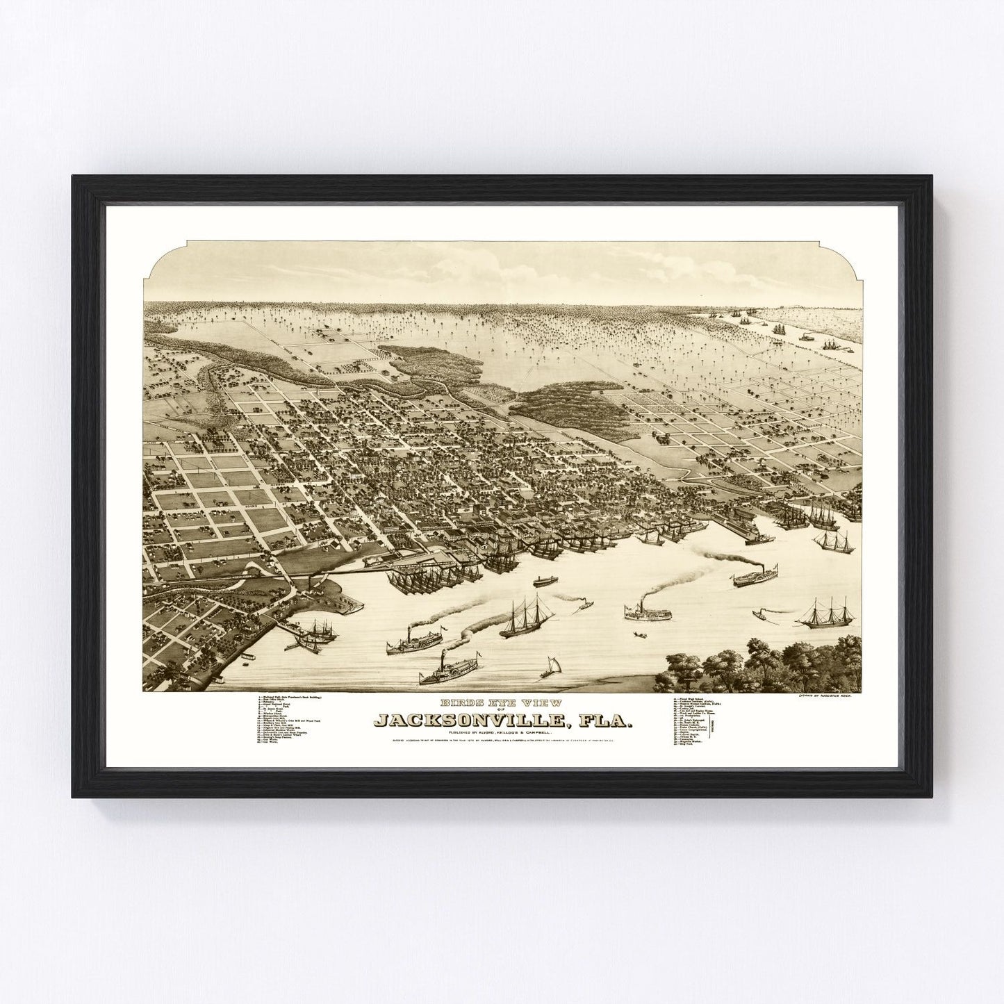 Vintage map of Jacksonville, Duval County, Florida, 1876