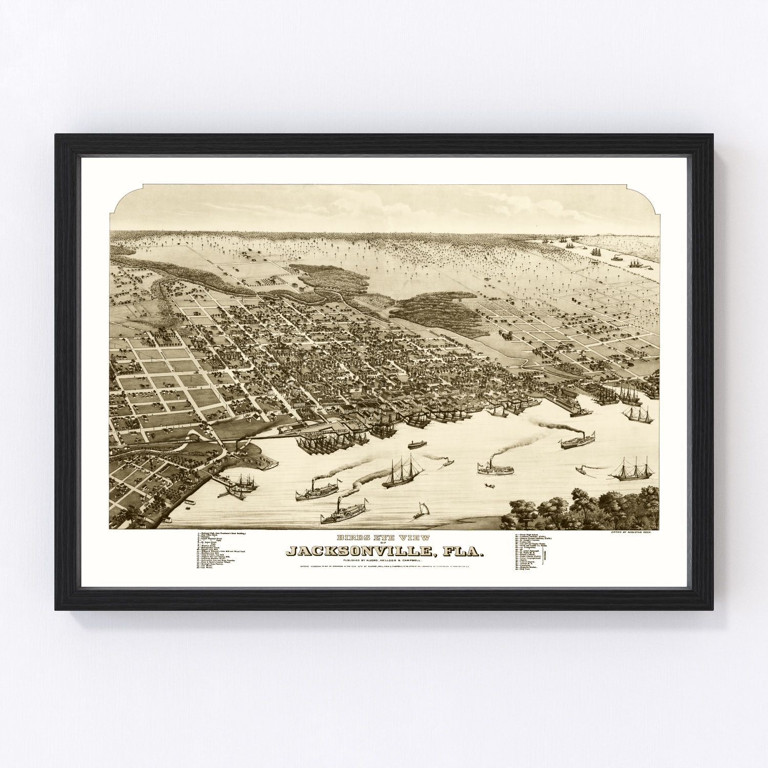 Vintage map of Jacksonville, Duval County, Florida, 1876