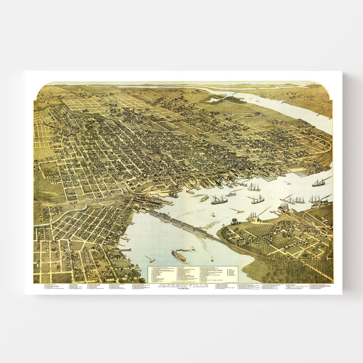 Vintage Map of Jacksonville, Duval County, Florida, 1893