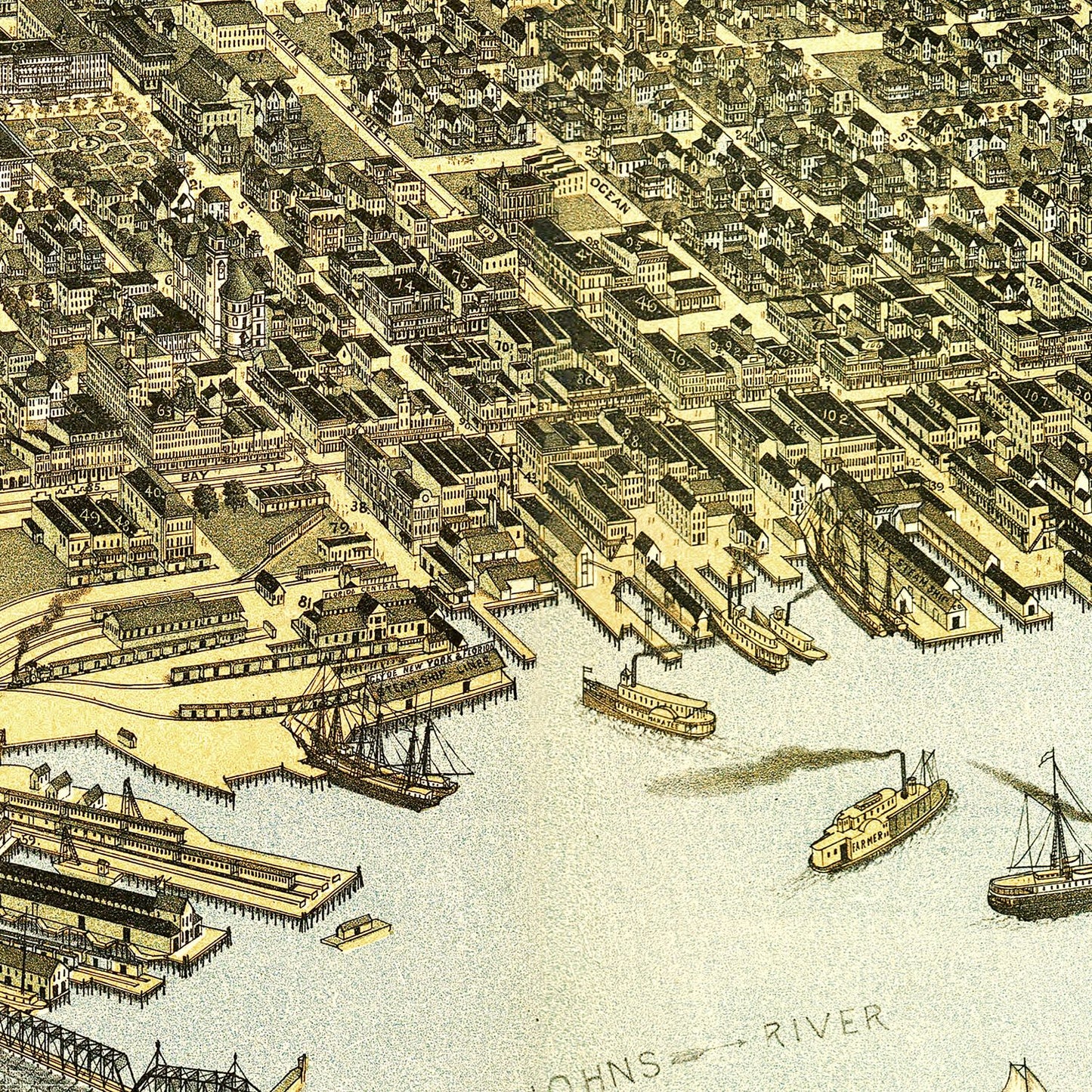 Vintage Map of Jacksonville, Duval County, Florida, 1893
