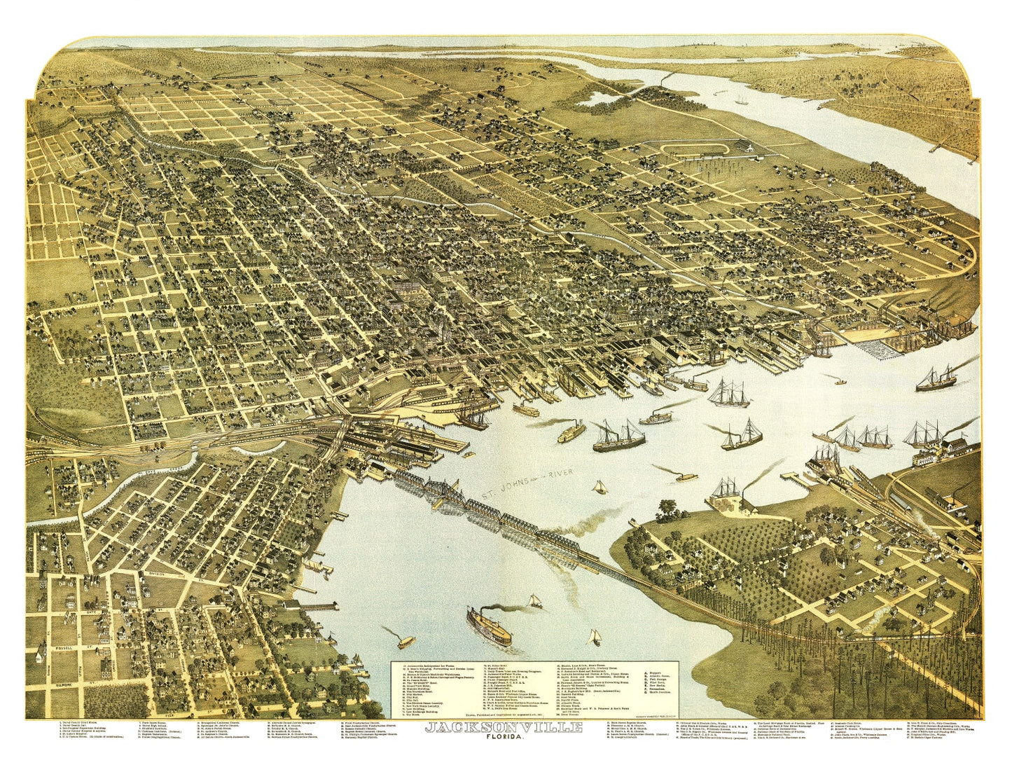 Vintage Map of Jacksonville, Duval County, Florida, 1893