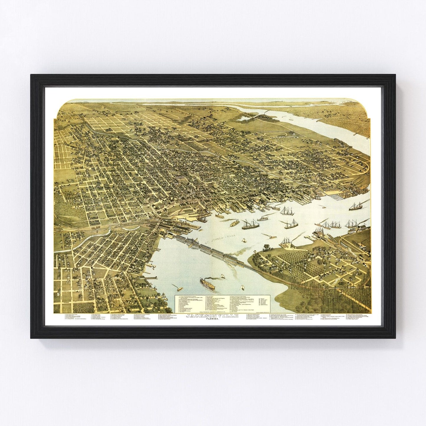 Vintage map of Jacksonville, Duval County, Florida, 1893