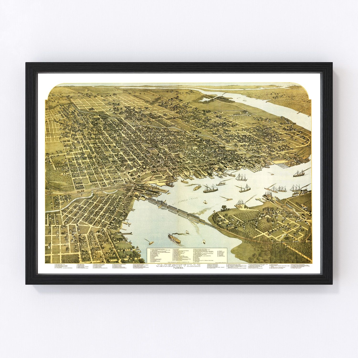 Vintage map of Jacksonville, Duval County, Florida, 1893