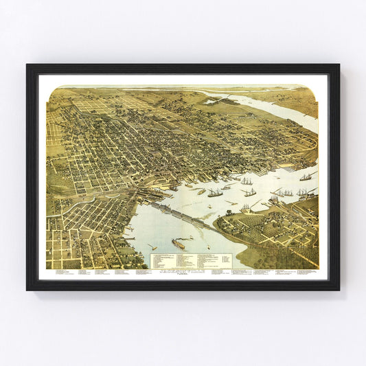 Vintage map of Jacksonville, Duval County, Florida, 1893