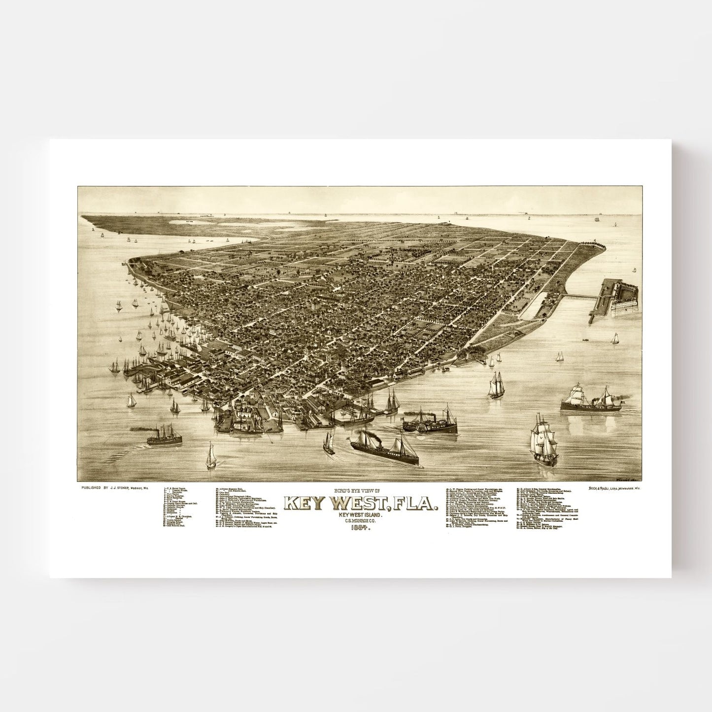 Vintage Map of Key West, Florida, 1884