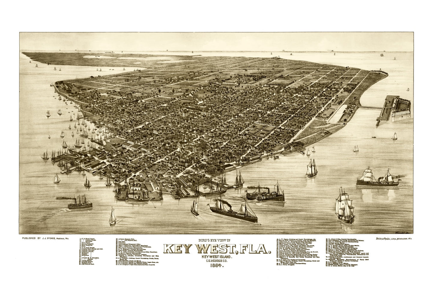 Vintage Map of Key West, Florida, 1884