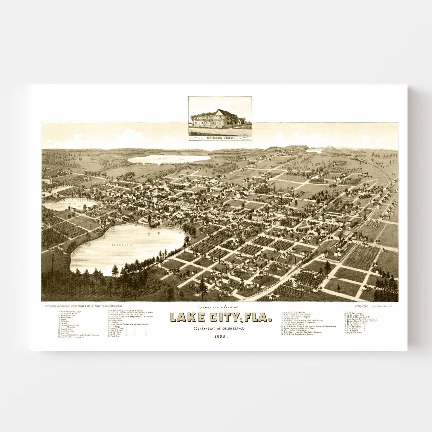 Vintage Map of Lake City, Florida, 1885