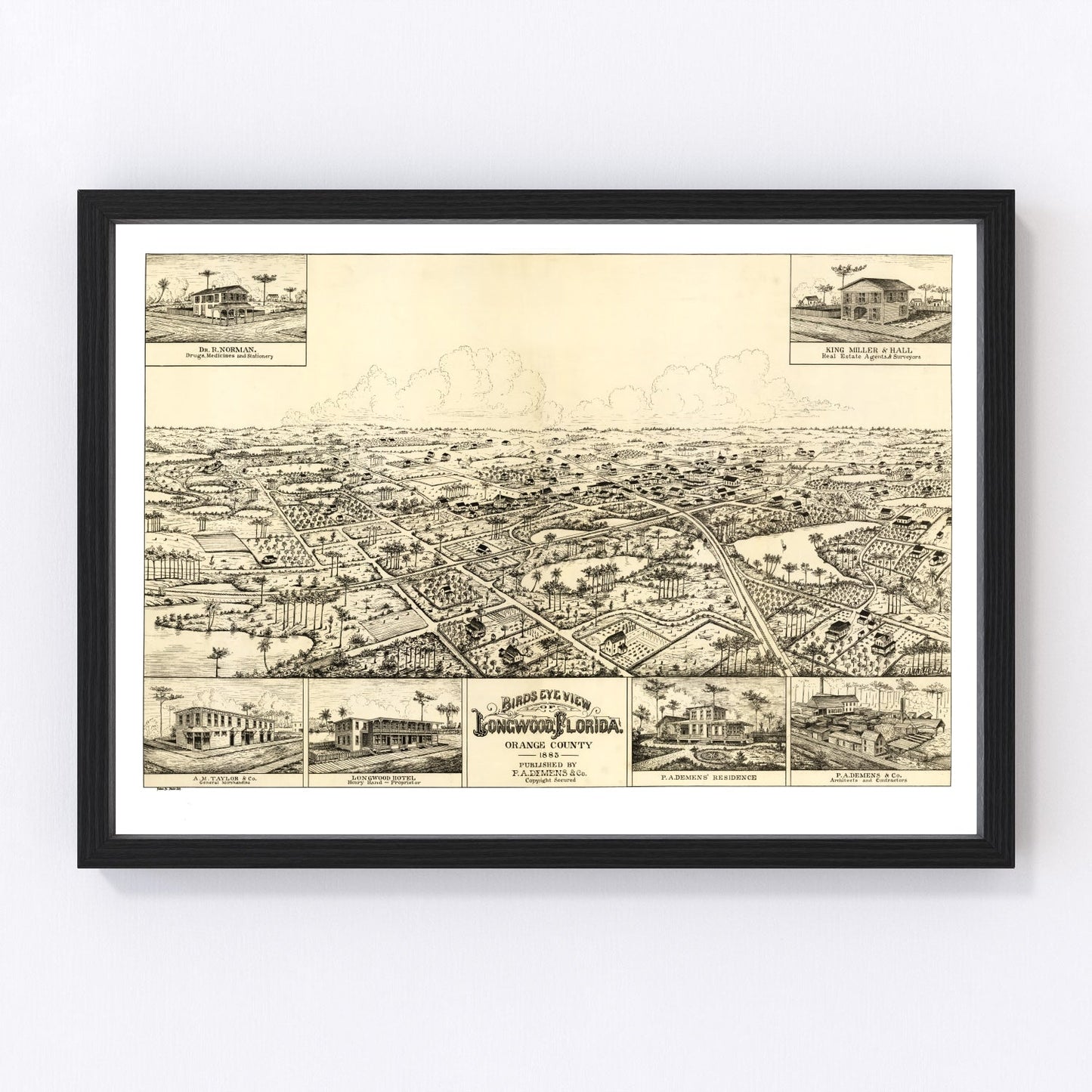 vintage map of Longwood, Florida, 1885