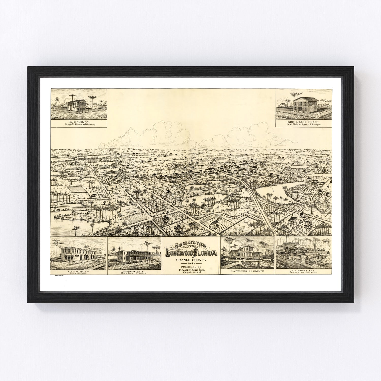 vintage map of Longwood, Florida, 1885