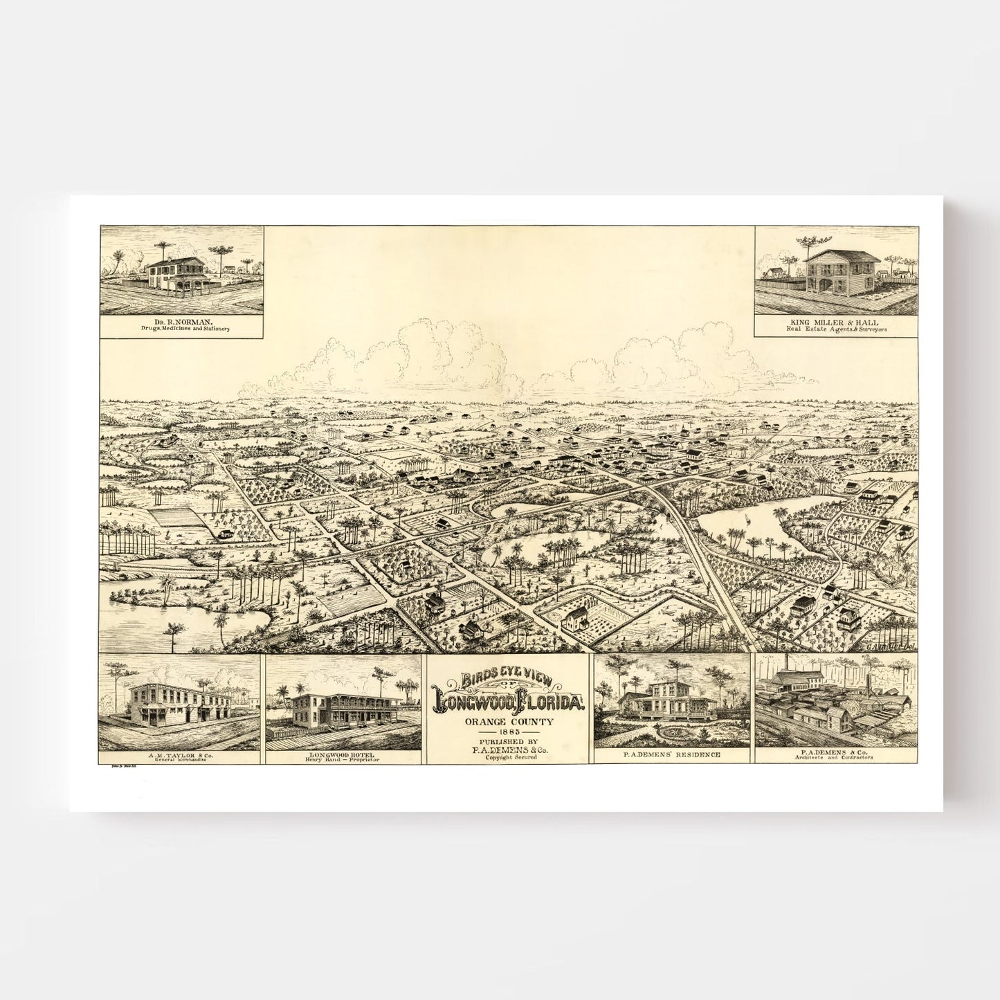 Vintage Map of Longwood, Florida, 1885