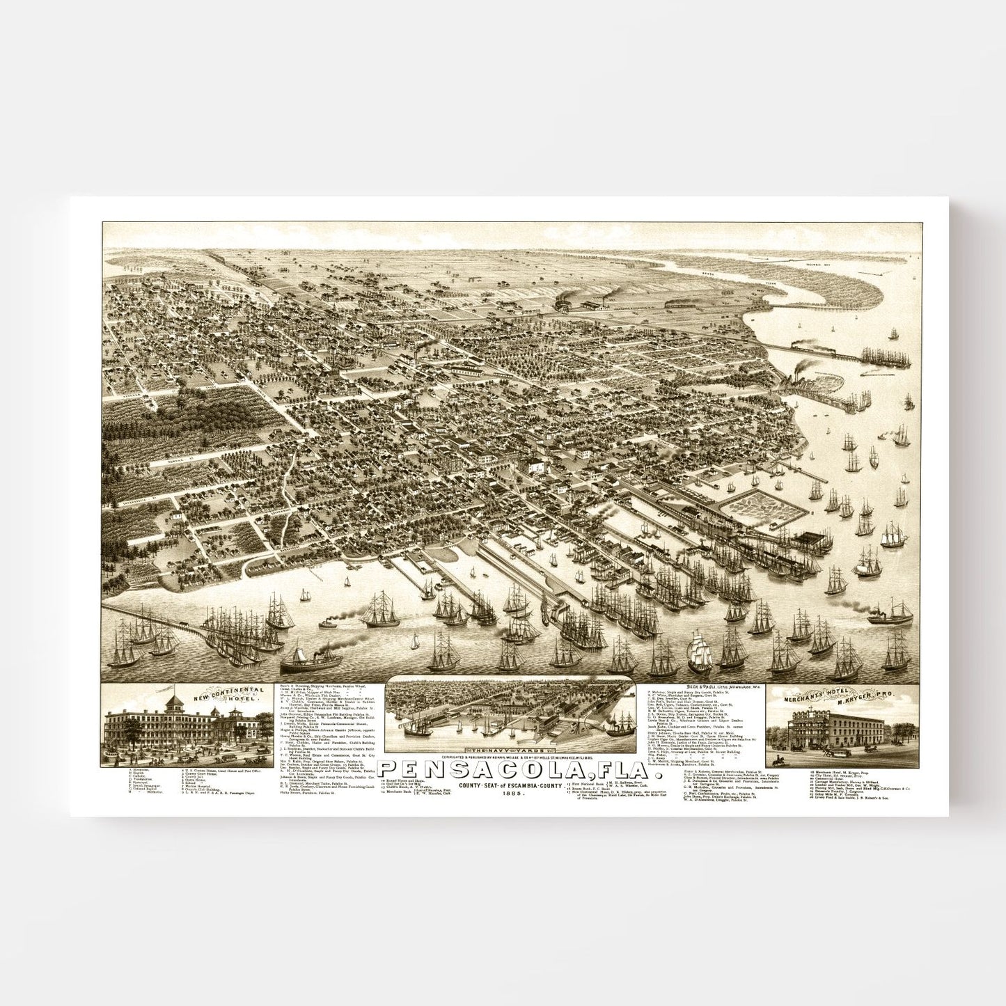 Vintage Map of Pensacola, Florida, 1885