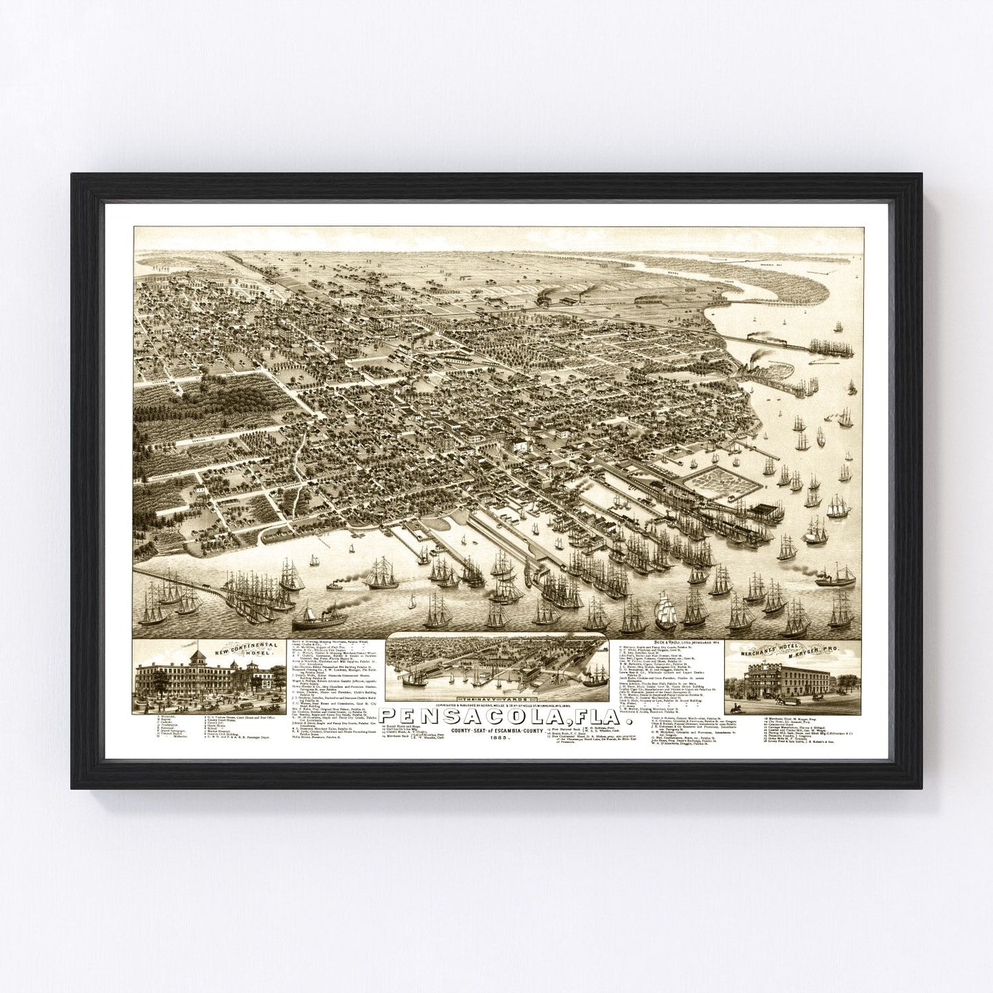 vintage map of Pensacola, Florida, 1885