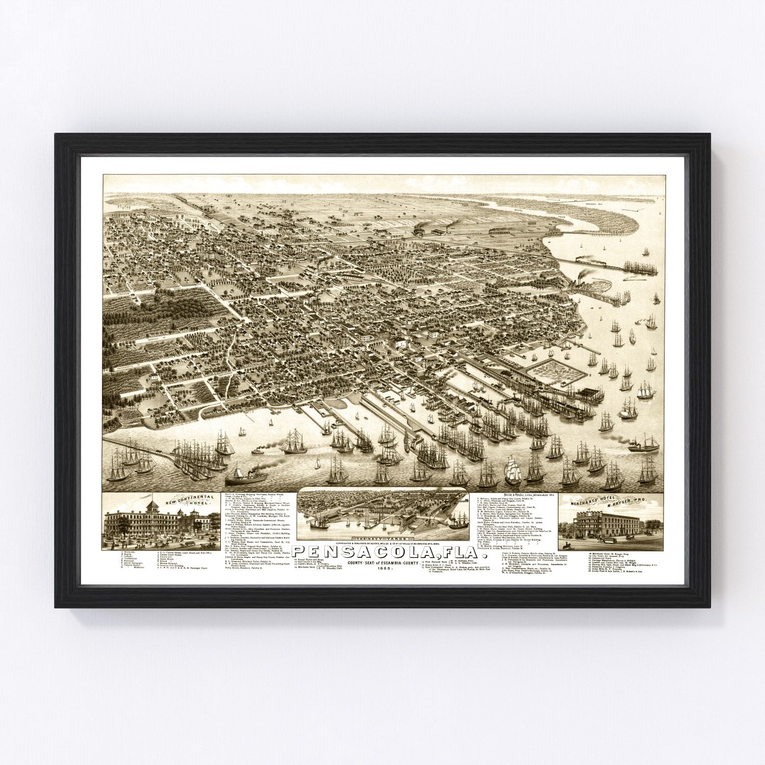 vintage map of Pensacola, Florida, 1885