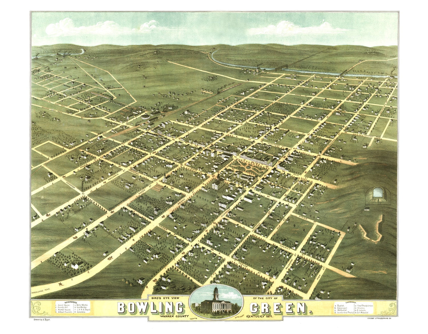Vintage Map of Bowling Green, Kentucky 1871
