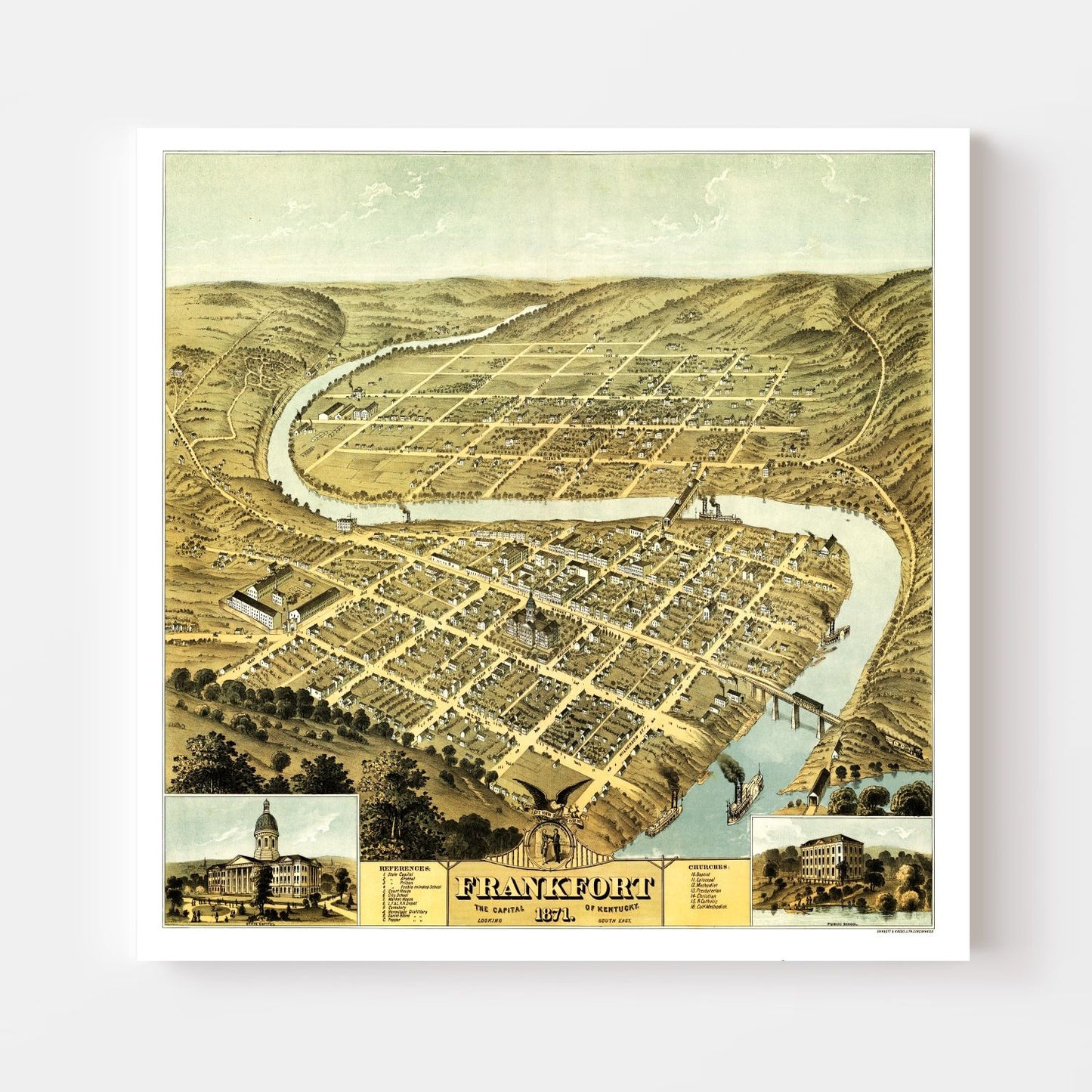 Vintage Map of Frankfort, Kentucky, 1871