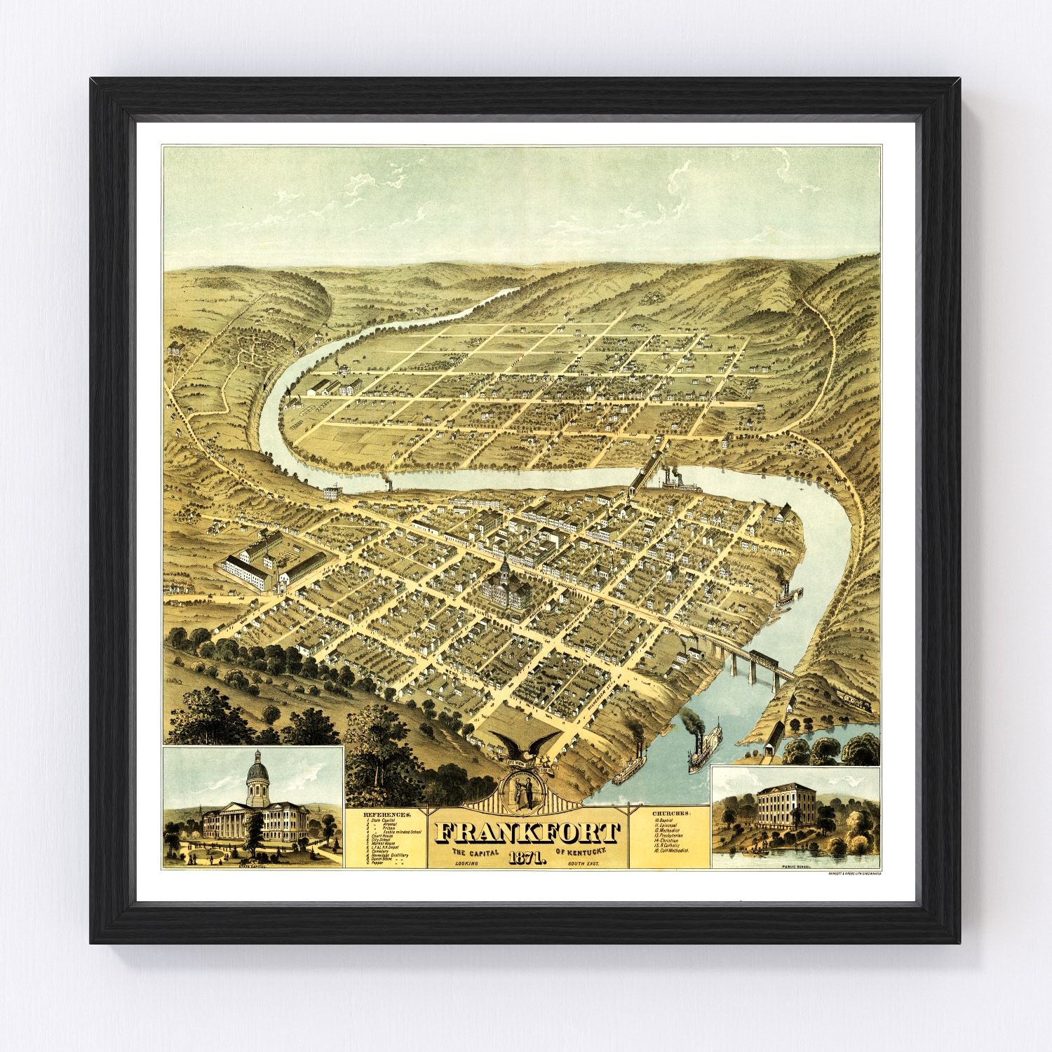 vintage map of Frankfort, Kentucky, 1871
