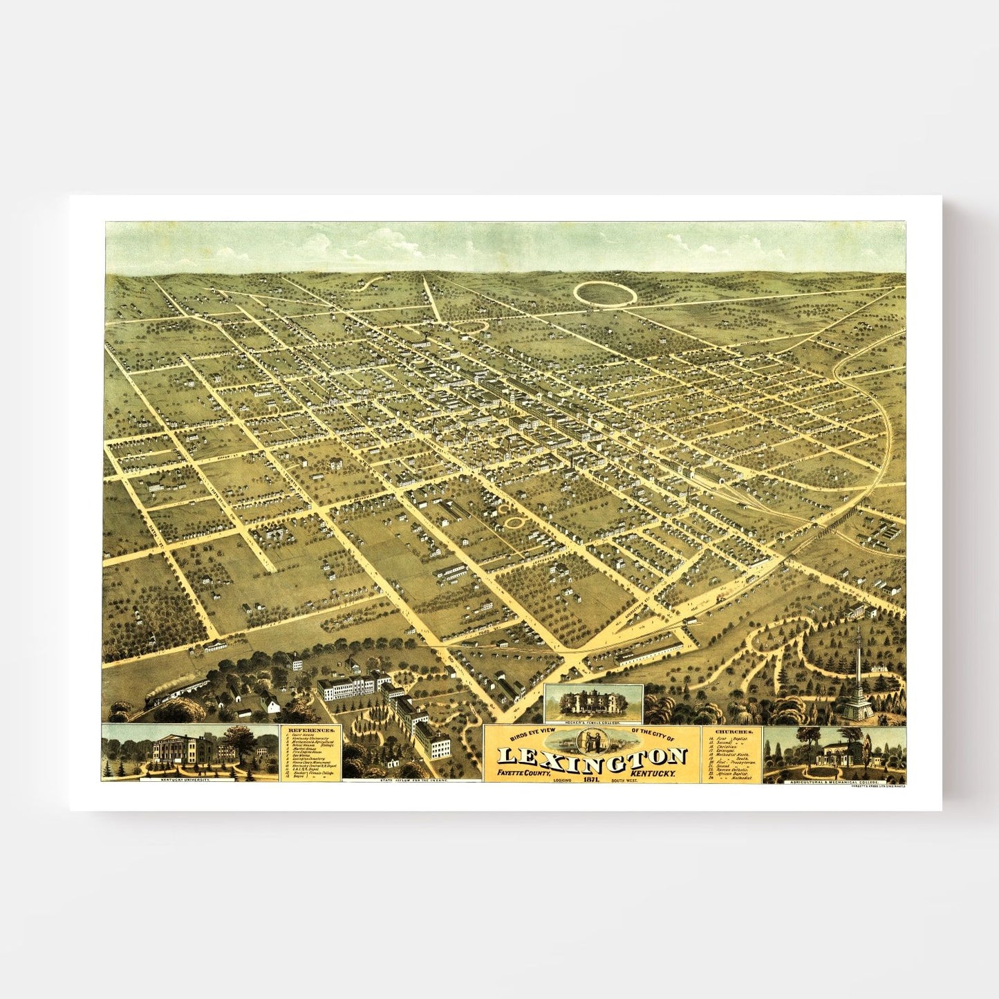 Vintage Map of Lexington, Kentucky, 1871