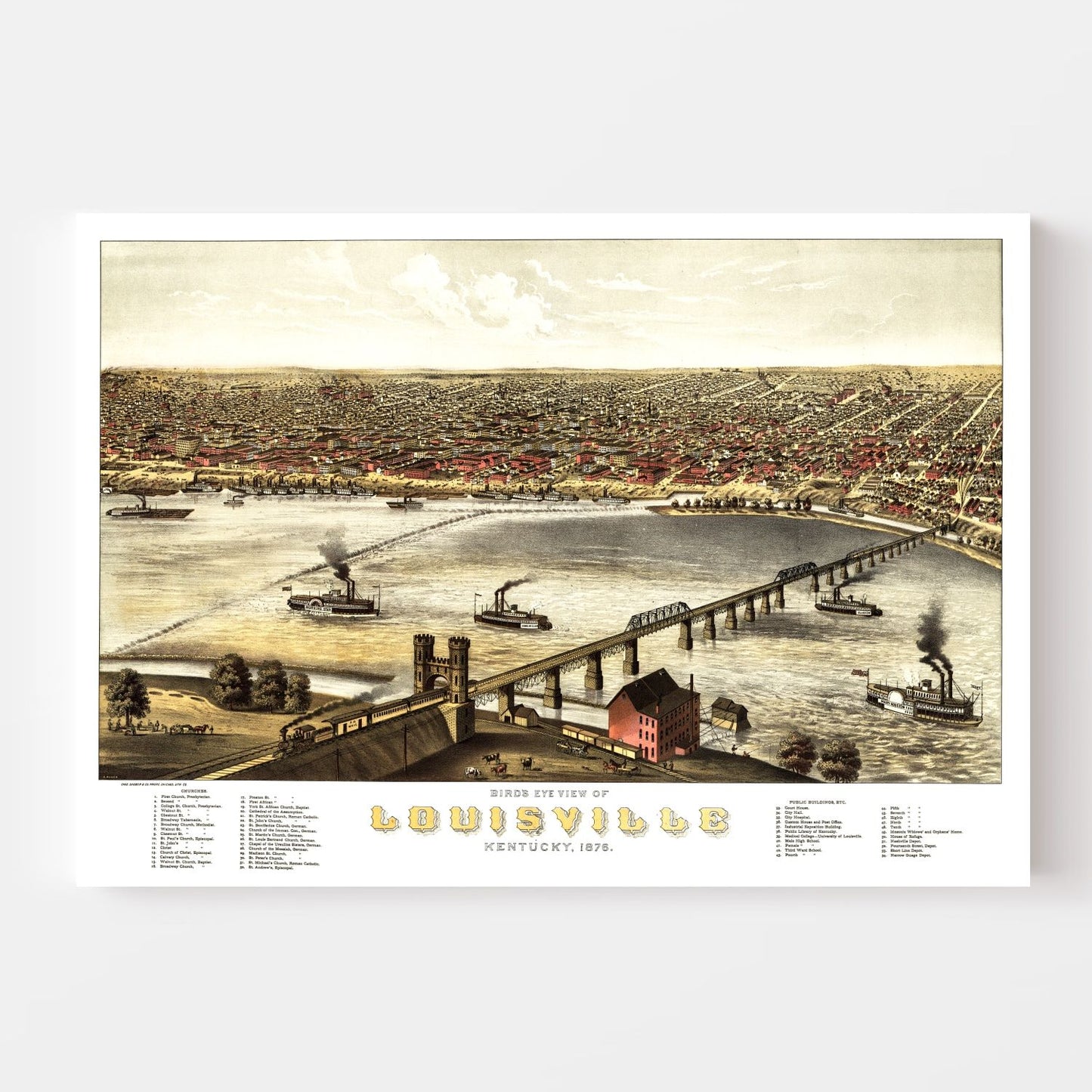 Vintage Map of Louisville, Kentucky, 1876